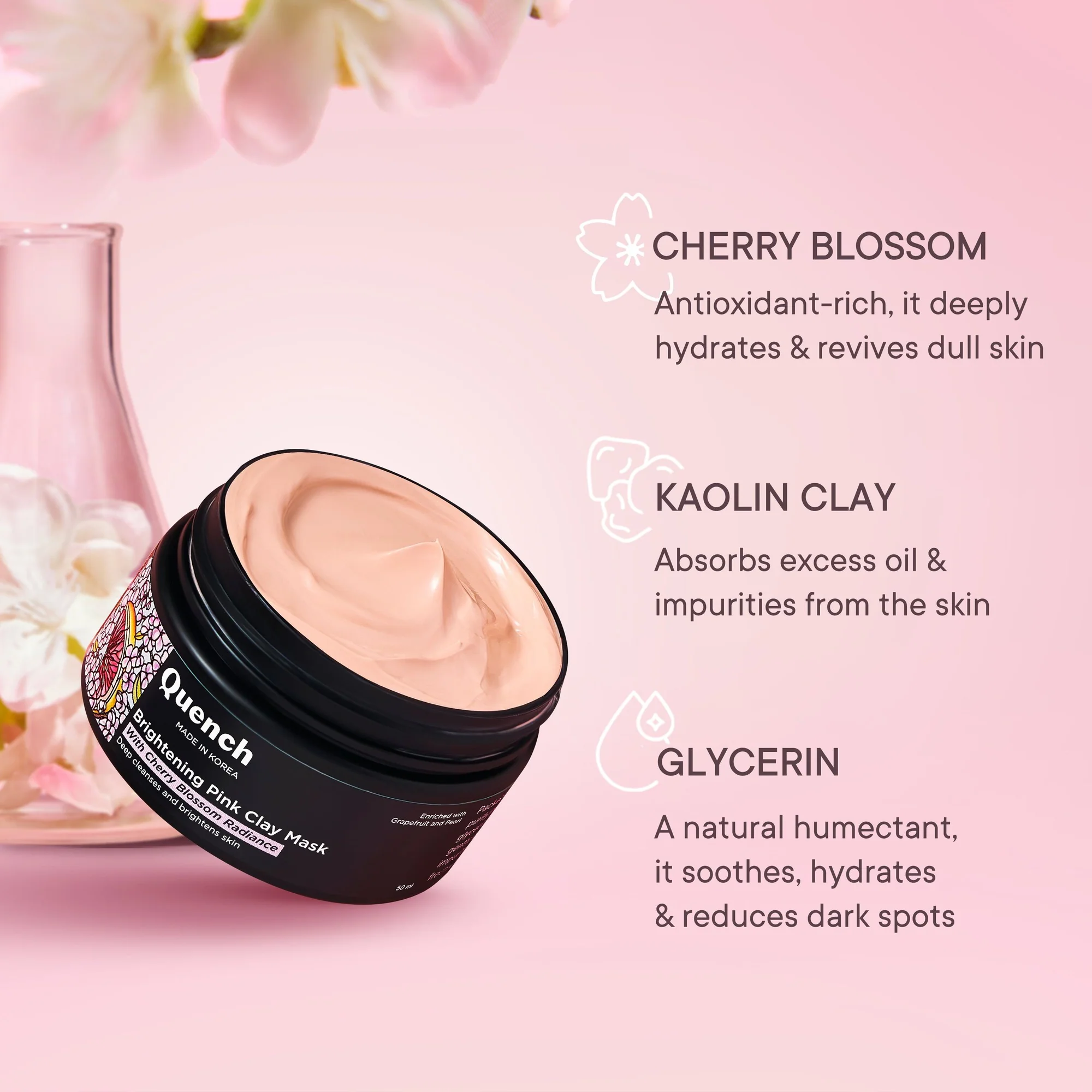 Brightening Pink Clay Mask with Cherry Blossom Radiance | De-tan & Removes Blackheads - 50 ML - Image 3