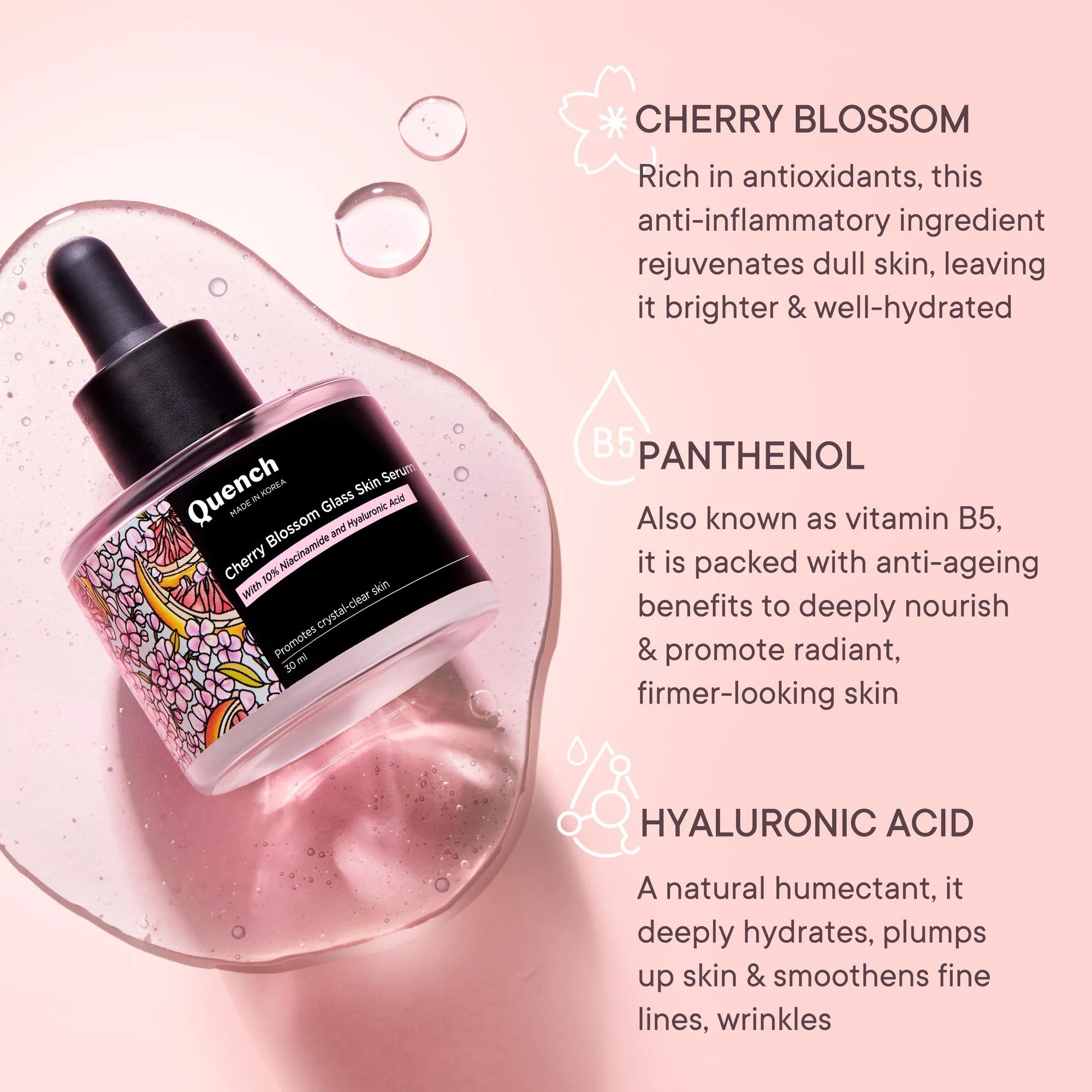 Cherry Blossom Glass Skin Serum With 10% Niacinamide and Hyaluronic Acid - 30 ML - Image 3